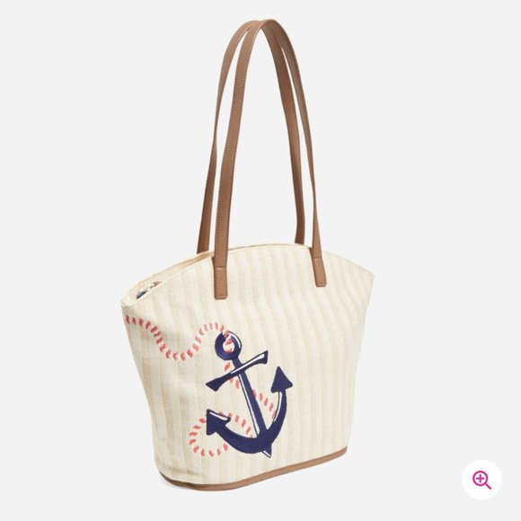 Vera Bradley Straw Tote Bag Regatta Anchor Navy NWT - Picture 2 of 9
